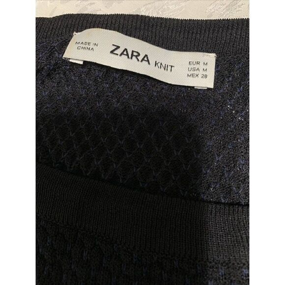 zara knit womens black blue Crew Neck short sleeve sweater top medium - Picture 3 of 3